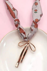 Tawny Bowknot Pendant Floral Scarf Necklace