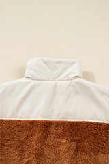 Chestnut Plush Patchwork Zipper Stand Neck Vest