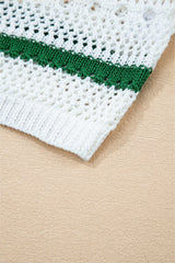 White Colorblock Striped Pointelle Knit Sweater