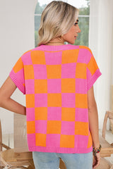 Black Colorblock Plaid Knit Vest