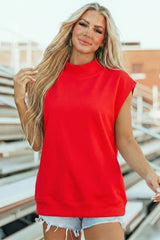 Mint Green Solid Color High Neck Cap Sleeve Loose Top