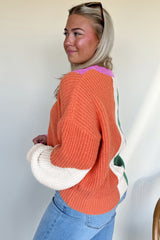 Desert Gold Colorblock Knit Drop Shoulder Loose Fit Sweater