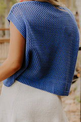 Sky Blue Flag Graphic Short Sleeve Sweater Top