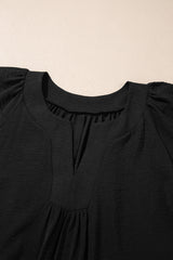 Black Plus Size Solid Color Notched Neck Short Sleeve Loose Dress