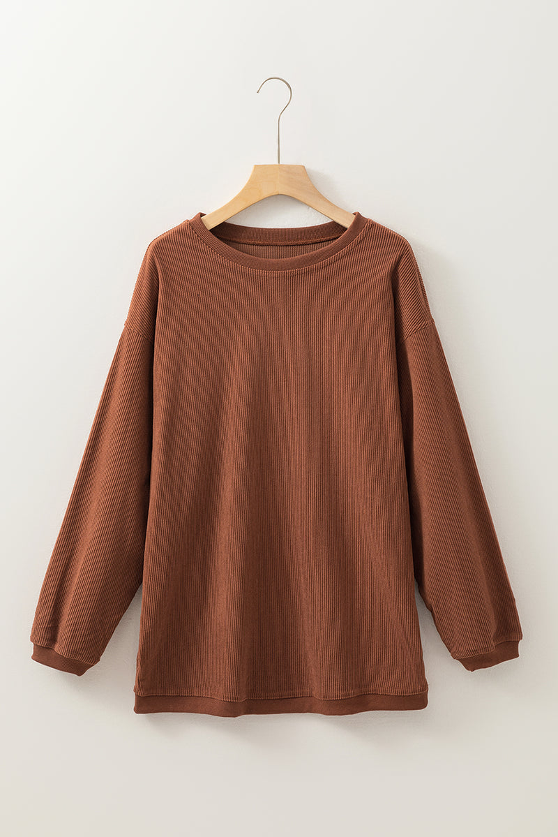 Festival Fuchsia Plain Drop Sleeve Corded Oversized Sweatshirt
