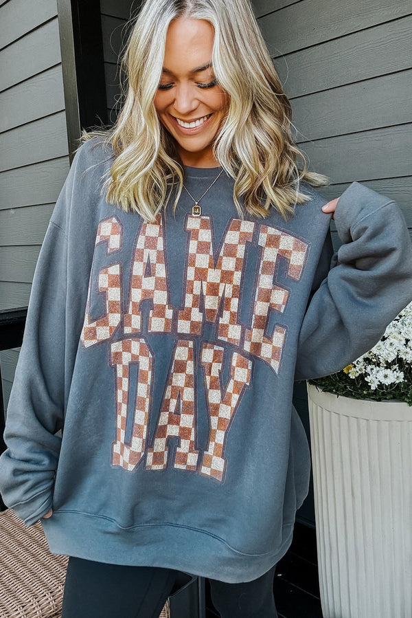 Sleet GAME DAY Checkered Letter Graphic Oversized Sweatshirt