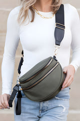 Pink Wide Strap Double Zipper Crossbody Bag