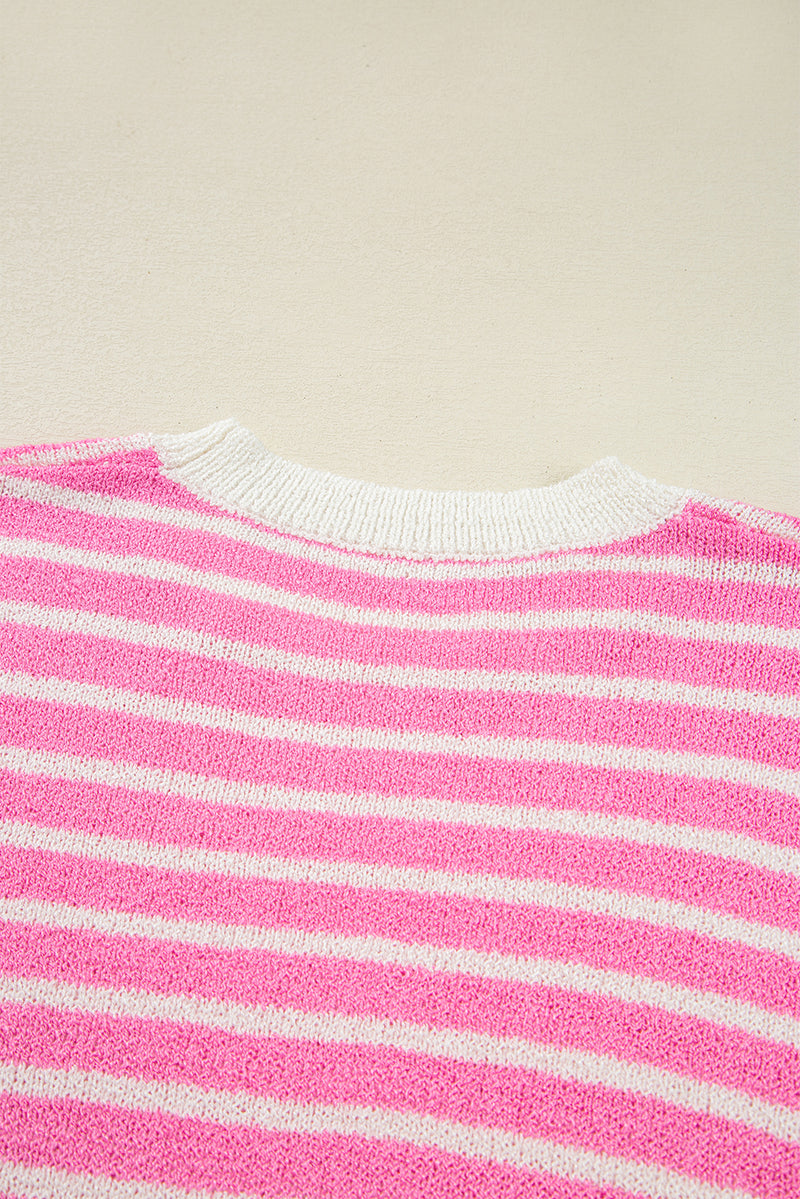 Multicolour Colorblock Striped Patchwork Dolman Sleeve Slit Sweater