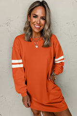 Fiery Red Preppy Striped Sleeve Loose Mini Dress