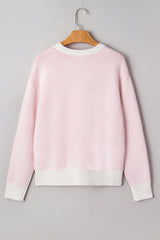 White Cherry Pattern Drop Shoulder Sweater