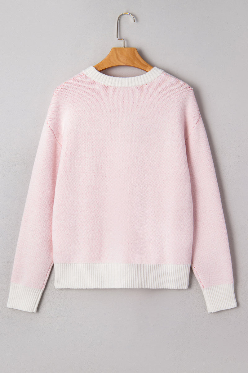 White Cherry Pattern Drop Shoulder Sweater