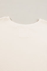 White Waffle Bishop Sleeve Split Oversized Sweatshirt