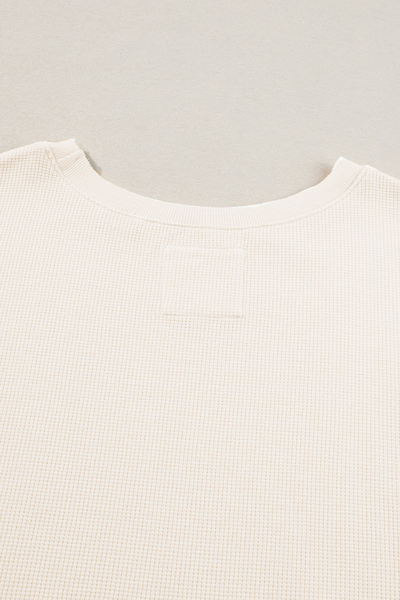 White Waffle Bishop Sleeve Split Oversized Sweatshirt