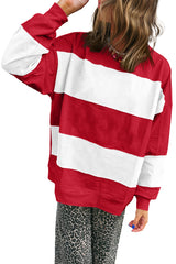 Fiery Red Colorblock Drop Shoulder Baggy Sweatshirt