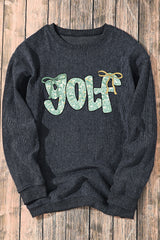 Gray Twisted Ribbed Floral GOLF Letter Bow Sweatshirt
