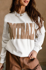White FOOTBALL Letter Graphic Crew Neck Sweatshirt