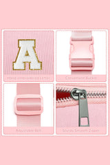 Pink Striped M Letter Zipper Crossbody Bag
