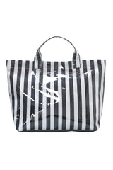 Blackish Green Glossy Striped Vinyl Large Tote Bag