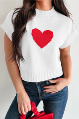 Pink Valentine Heart Graphic Cropped Short Sleeve Sweater