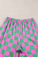 Bonbon Checkered Print High Waist Wide Leg Pants
