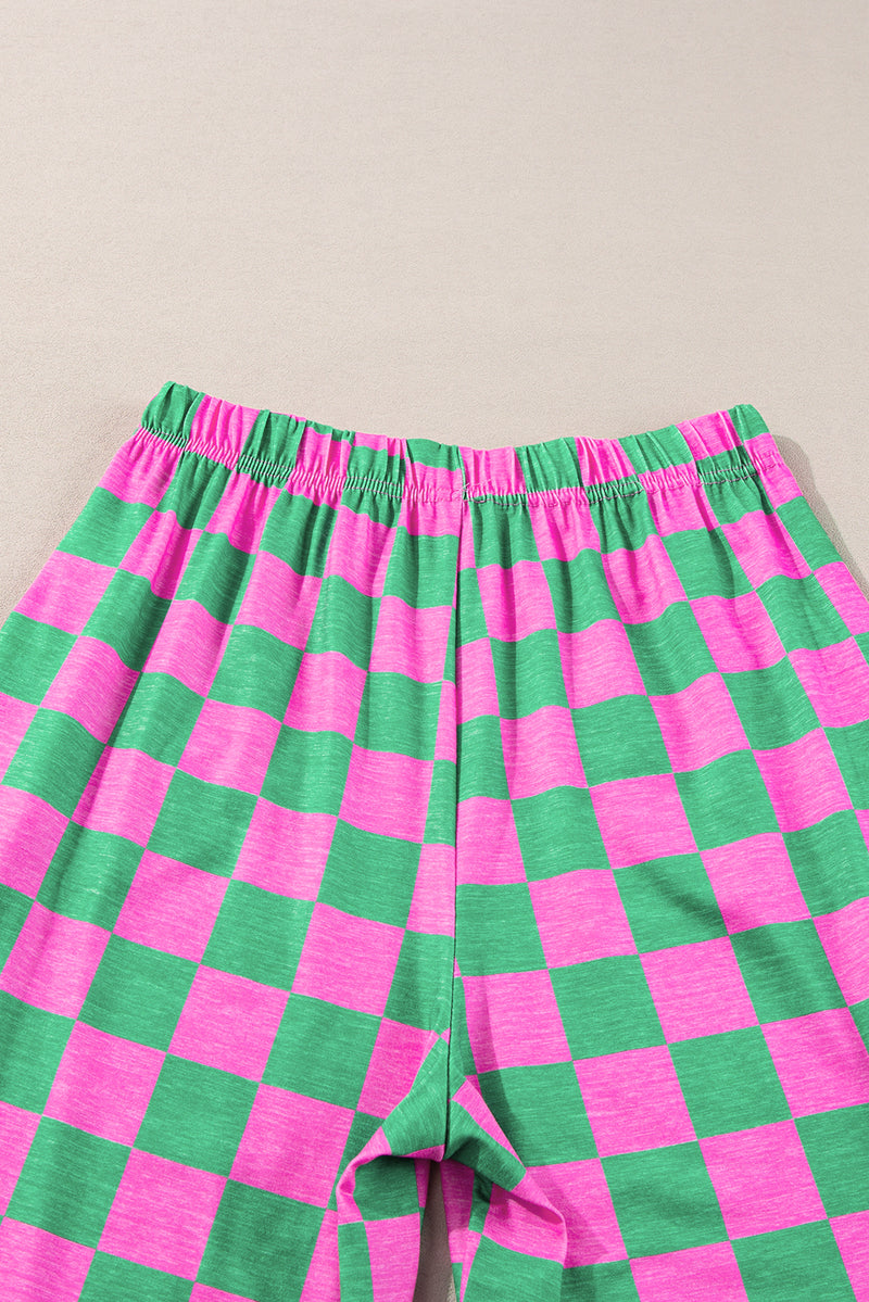 Bonbon Checkered Print High Waist Wide Leg Pants