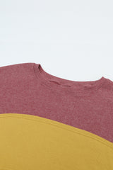 Gray Colorblock Striped Bishop Sleeve Side Slits Top