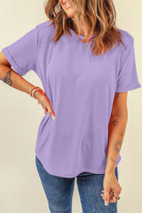 Orchid Petal Casual Plain Crew Neck Tee