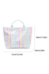 Blackish Green Glossy Striped Vinyl Large Tote Bag