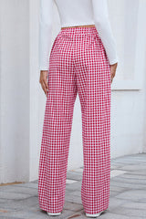 Fiery Red Gingham Casual Loose Pants