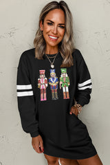 Black Christmas Nutcracker Sequins Patch Varsity Striped Sleeve Sweatshirt Dress