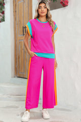 Racing Red Color Block Detail Casual Two-piece Set