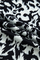 Black Damask Print Ruffled Color Block Detail Half Sleeve Blouse