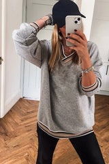 Parchment Varsity Contrast Trim V Neck Sweatshirt