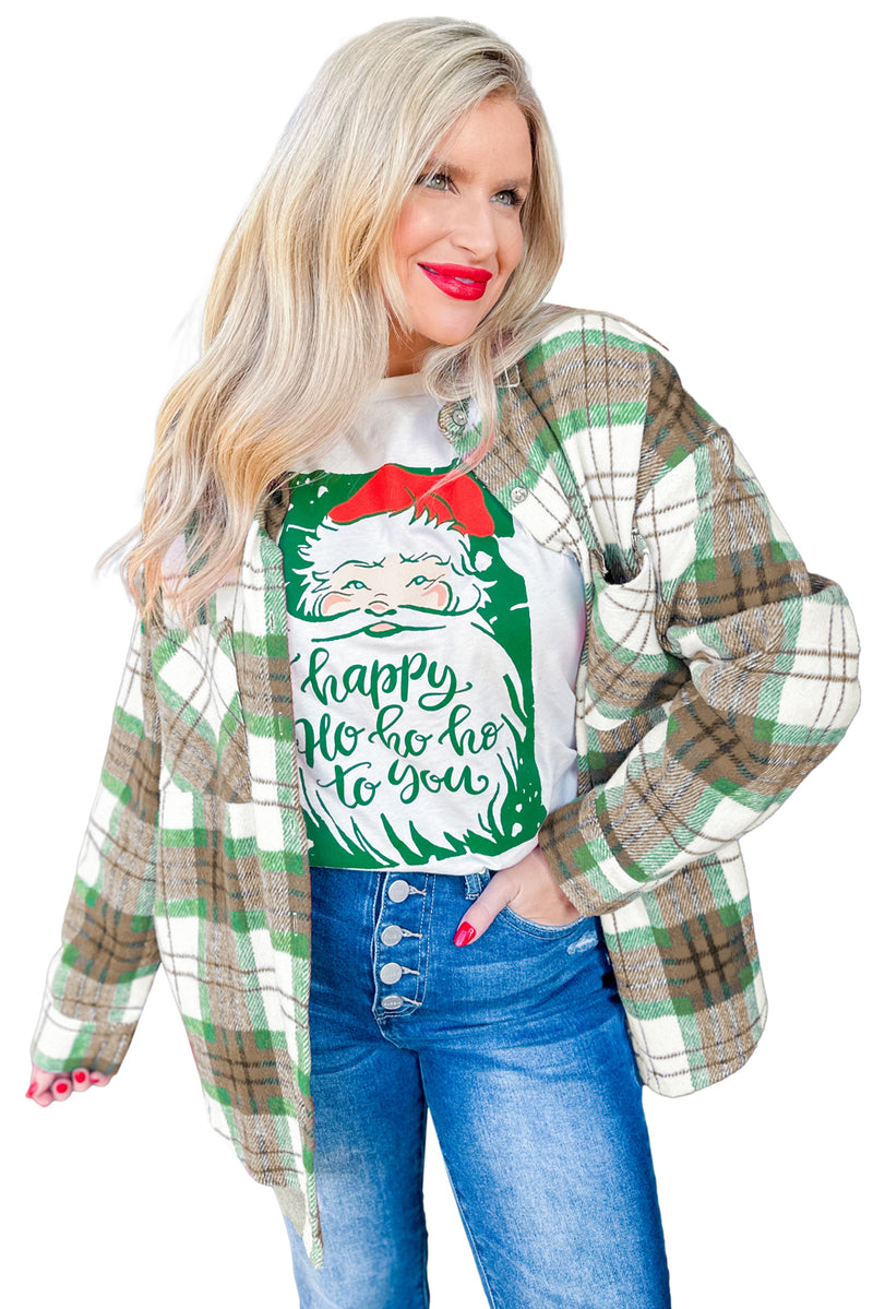 Khaki Christmas Plaid Casual Flannel Shacket