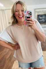 Parchment Twist Rib Colorblock Plus Size Top