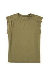 Black Casual Rivet Round Neck T Shirt