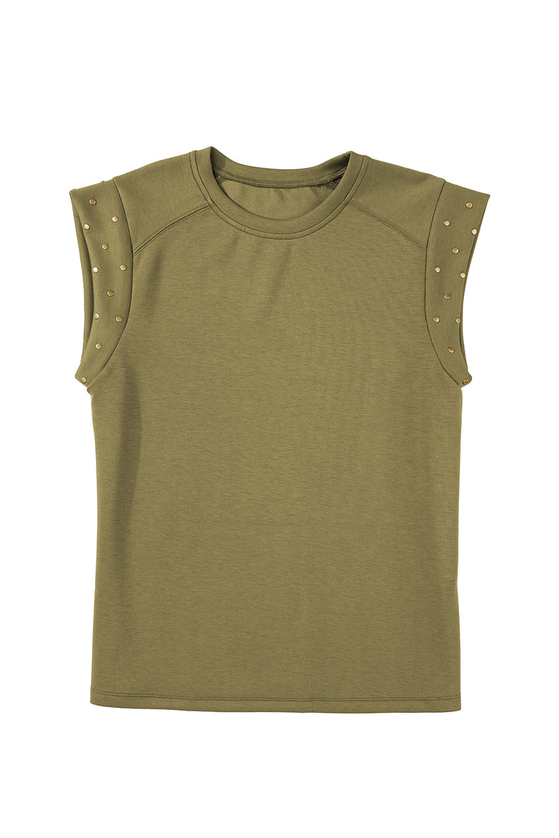 Black Casual Rivet Round Neck T Shirt