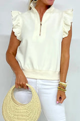 Beige Adley Scallop + Zipper Top