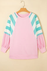 Bonbon Striped Colorblock Patchwork Raglan Sleeve Top