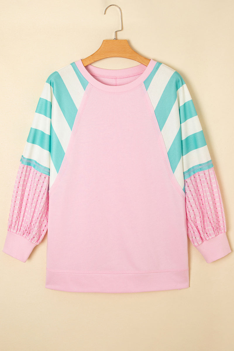 Bonbon Striped Colorblock Patchwork Raglan Sleeve Top