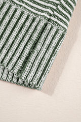 Light French Beige Striped Print Ribbed Knit Raglan Sleeve Baggy Sweater