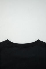 Black Varsity Baseball Bow Graphic Striped Sleeve Baggy Sweatshirt