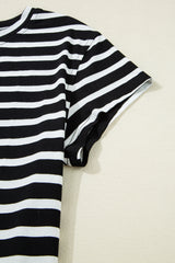 Black White Striped Short Sleeve Tee and Shorts Set