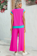 Racing Red Color Block Detail Casual Two-piece Set