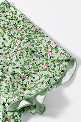 Green Boho Floral V Neck Short Sleeve Blouse