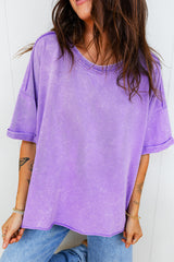 Lavendula Mineral Wash Drop Shoulder Raw Edge Loose Tee
