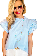 Light Pink Ricrac Layered Cap Sleeve Frill Neck Blouse