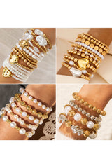 Gold Boho Style Heart & Pearl Beaded Bracelet Set