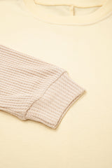 Apricot Fake Two-Piece Waffle Patchwork Sweatshirt