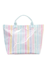 Blackish Green Glossy Striped Vinyl Large Tote Bag